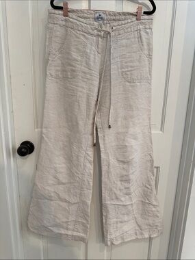 SW3 Bespoke wide legged Linen-Blend Drawstring Pants in Light Beige